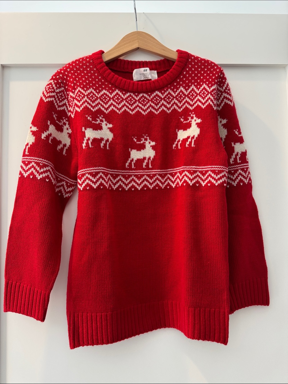 H&M Red and White Reindeer Fair Isle Crewneck Sweater